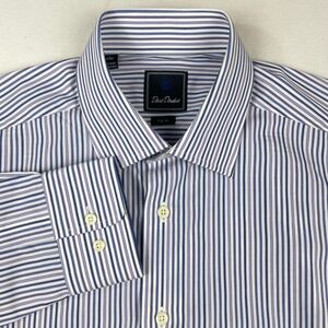 David Donahue Mens Trim Fit Dress Shirt 16 34/35 Blue Purple Striped Cotton